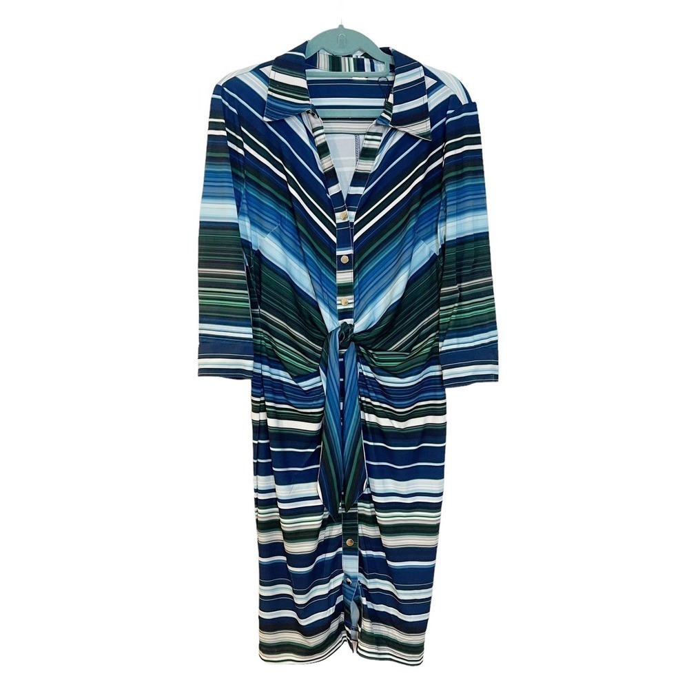T Tahari Striped Shirt DressBlue Women's Size 8 New - Picture 12 of 12